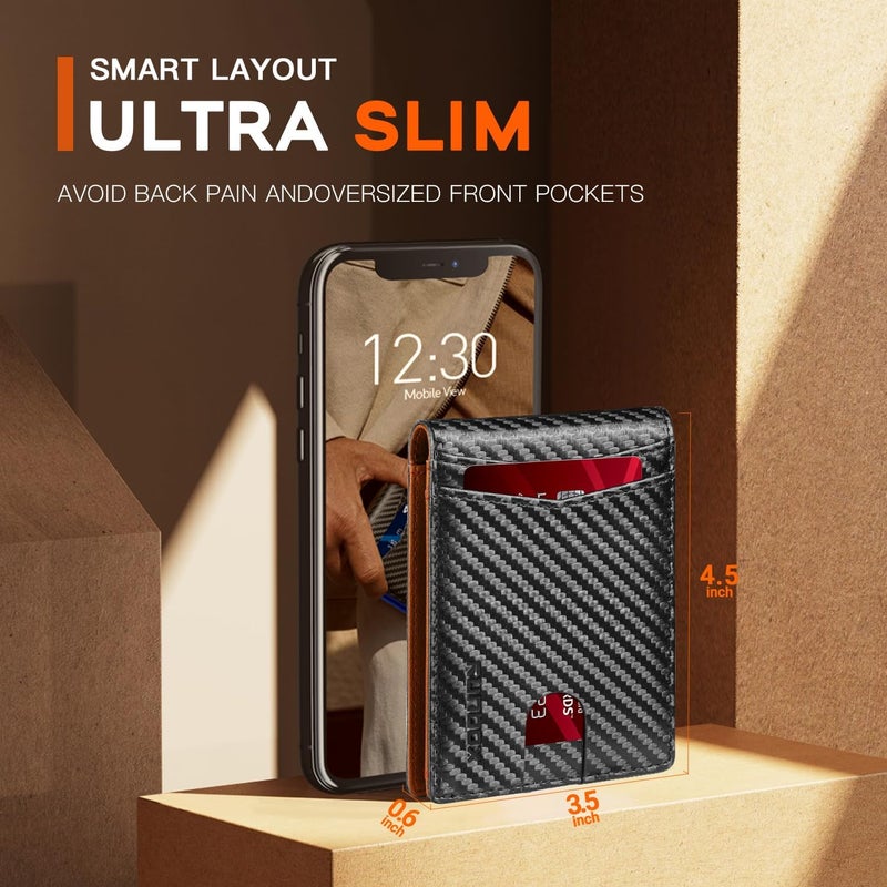 RUNBOX Wallet for Men Slim Leather Bifold RFID Blocking Minimalist Front Pocket Design with Gift Box - Image 4